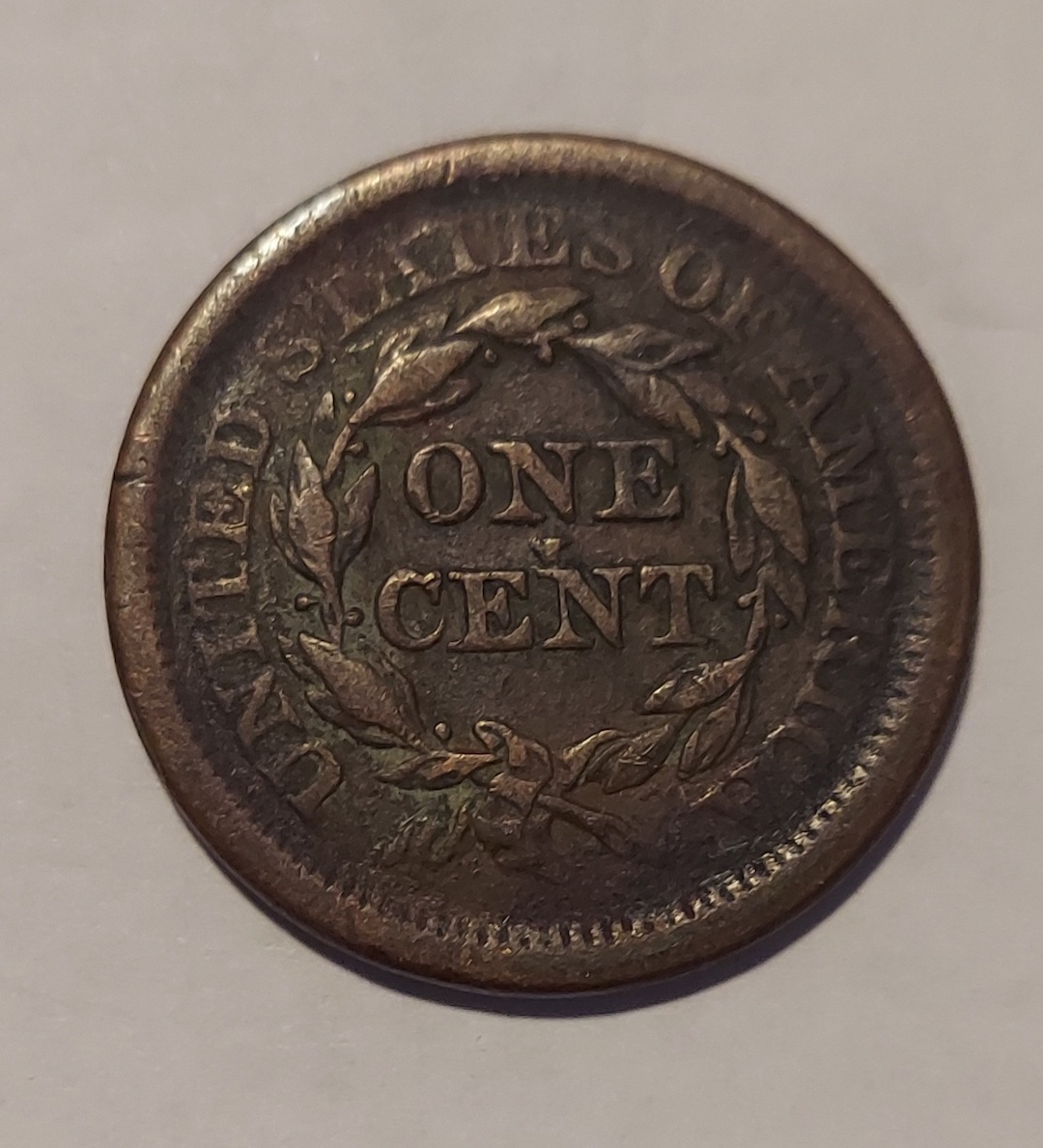 1853-Braided-Hair-Large-Cent,-Die-Chip-On-Reverse?