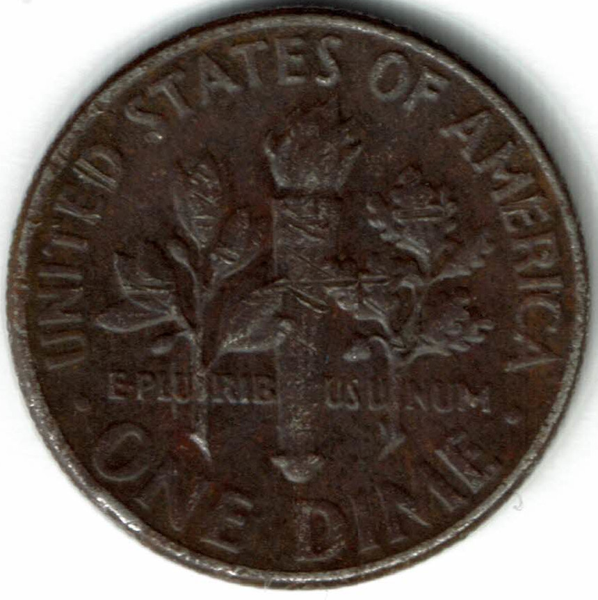 Silver-Dime-?-Painted-Dime-?-Rust-Dime-?-Same-Color-On-Edge-1966-Roosevelt-Dime