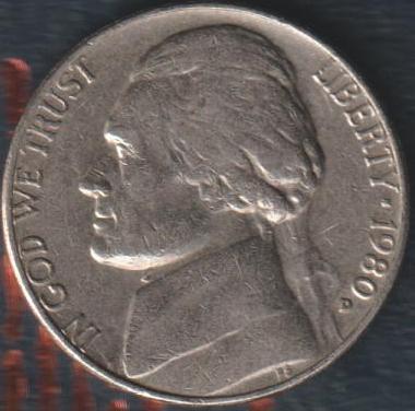 Two-Obverse-Sides-On-Nickle-1980-D--1990-P