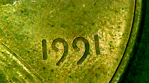 1991-Penny-With-Line-Above/Through-Lincoln's-Head-&-Multiple-Other-Lines