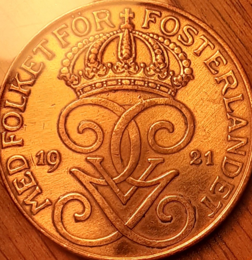 Sweden-1921-5-Ore-In-Nice-Condition,-Cleaned?-Tampered?-Polished?