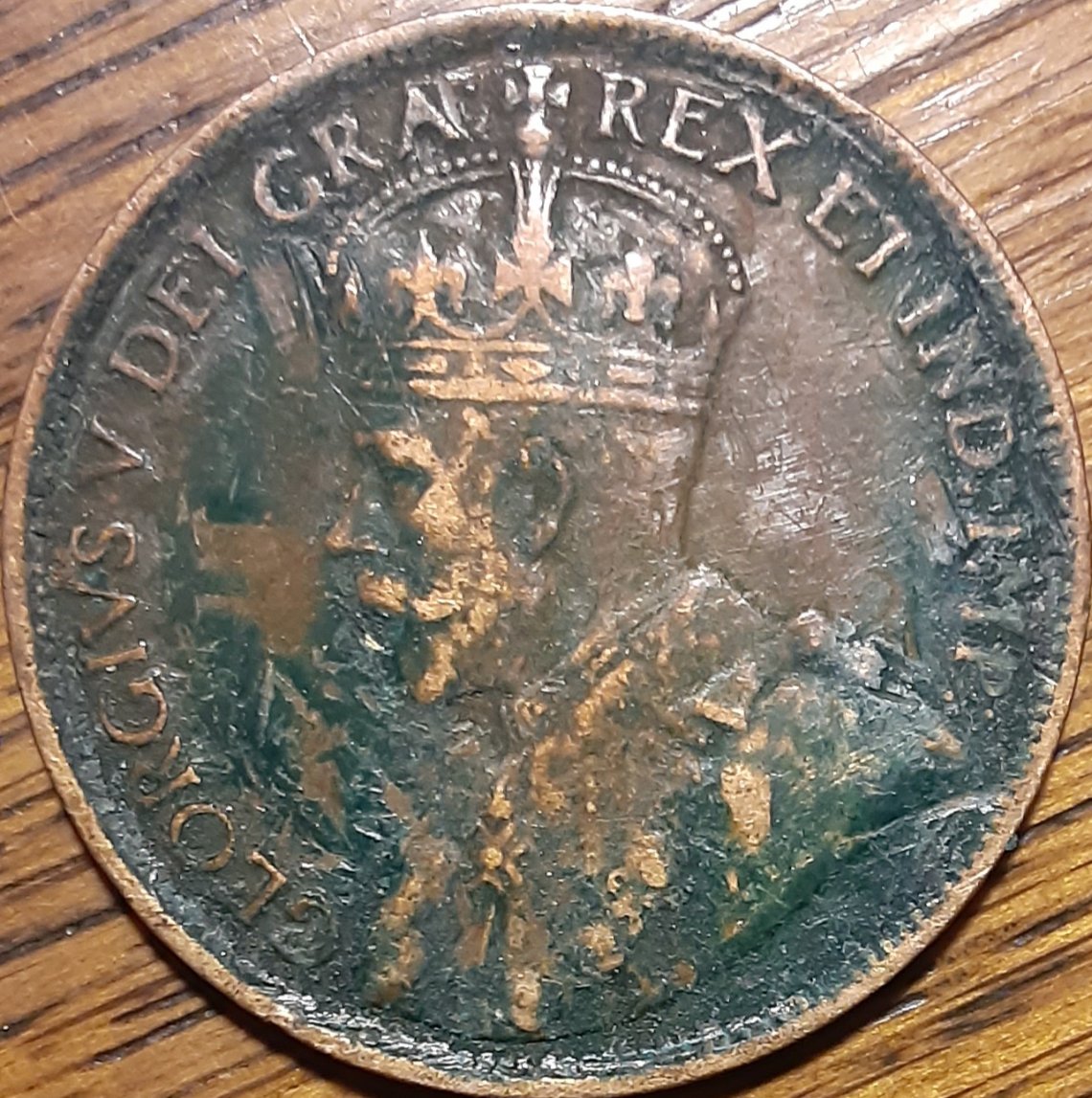 Canadian-1918-Large-Cent-With-PVC-Damage?