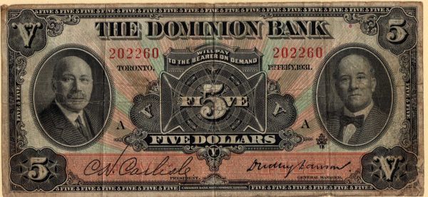 1931-The-Dominion-Bank-5-Dollar-Note