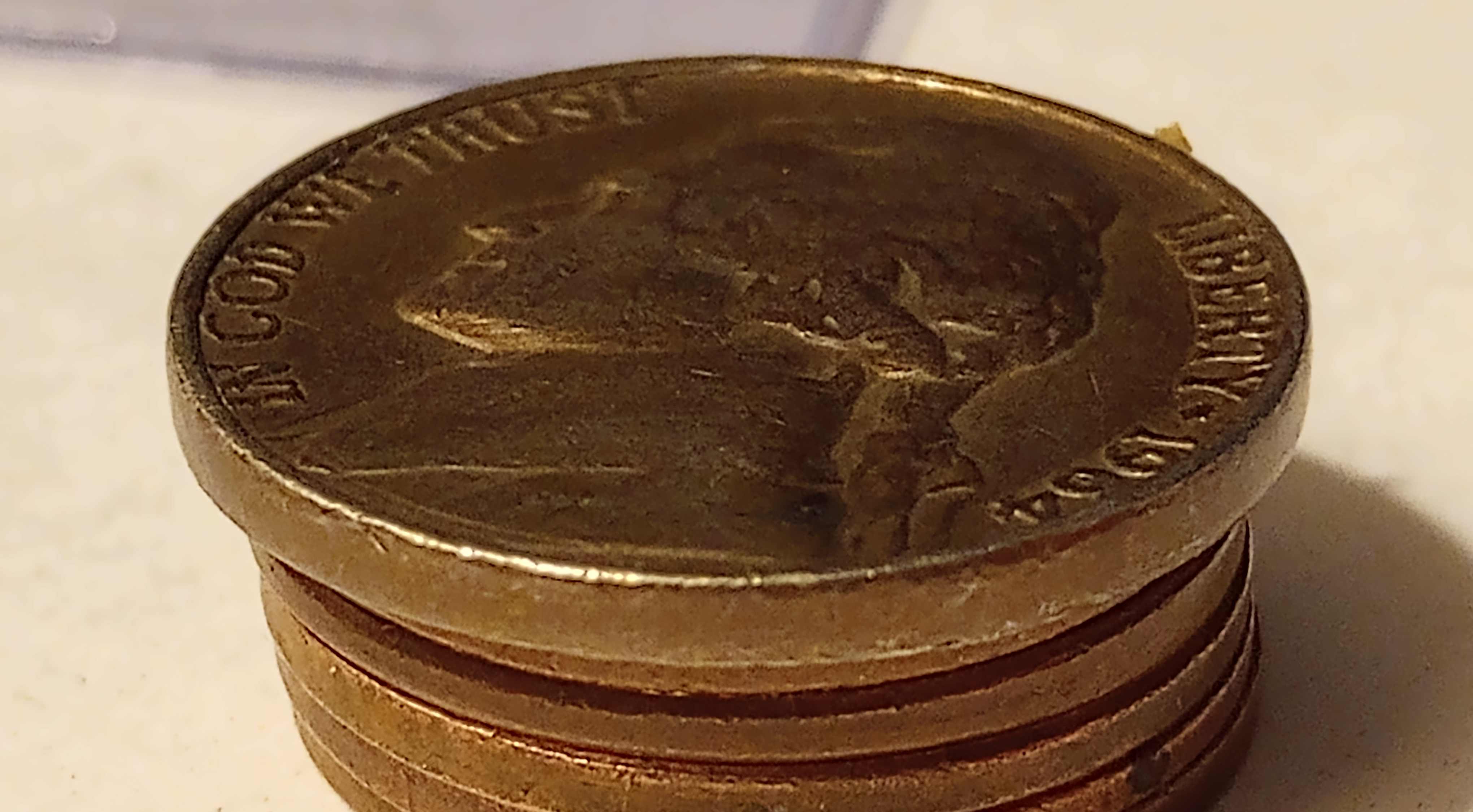 1964-D-Nickel-With-Gold/Bronze-Tone-Both-Sides-And-Edges.-Improperly-Annealed?