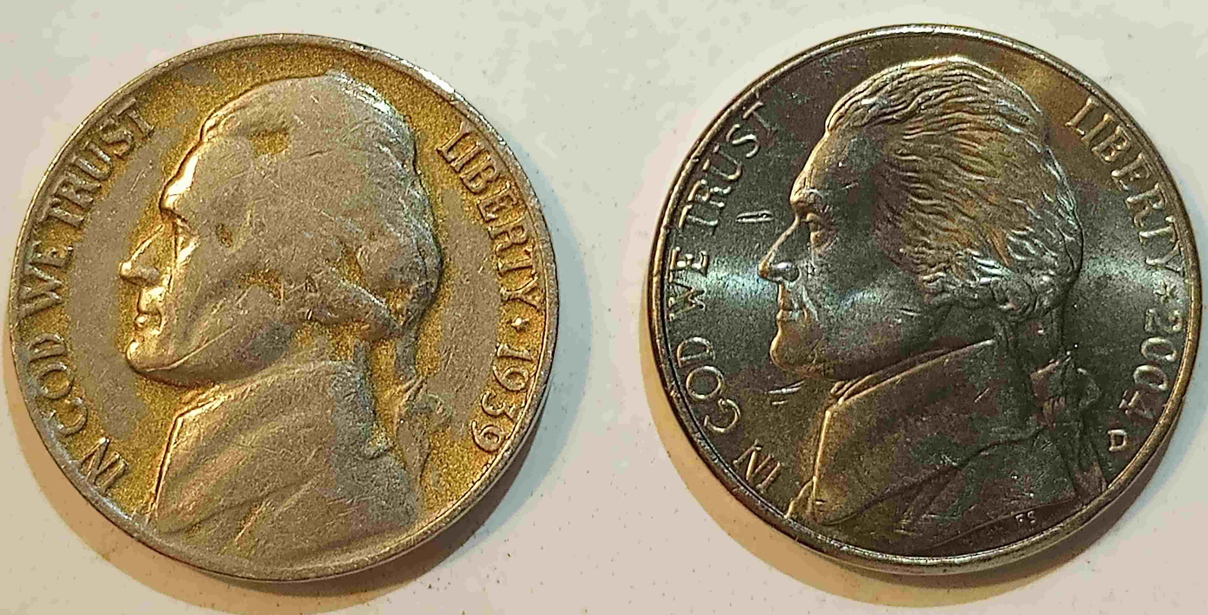 1939-No-Mint-Mark-And-2004-D-BU-Nickels,-Found-In-Circulation