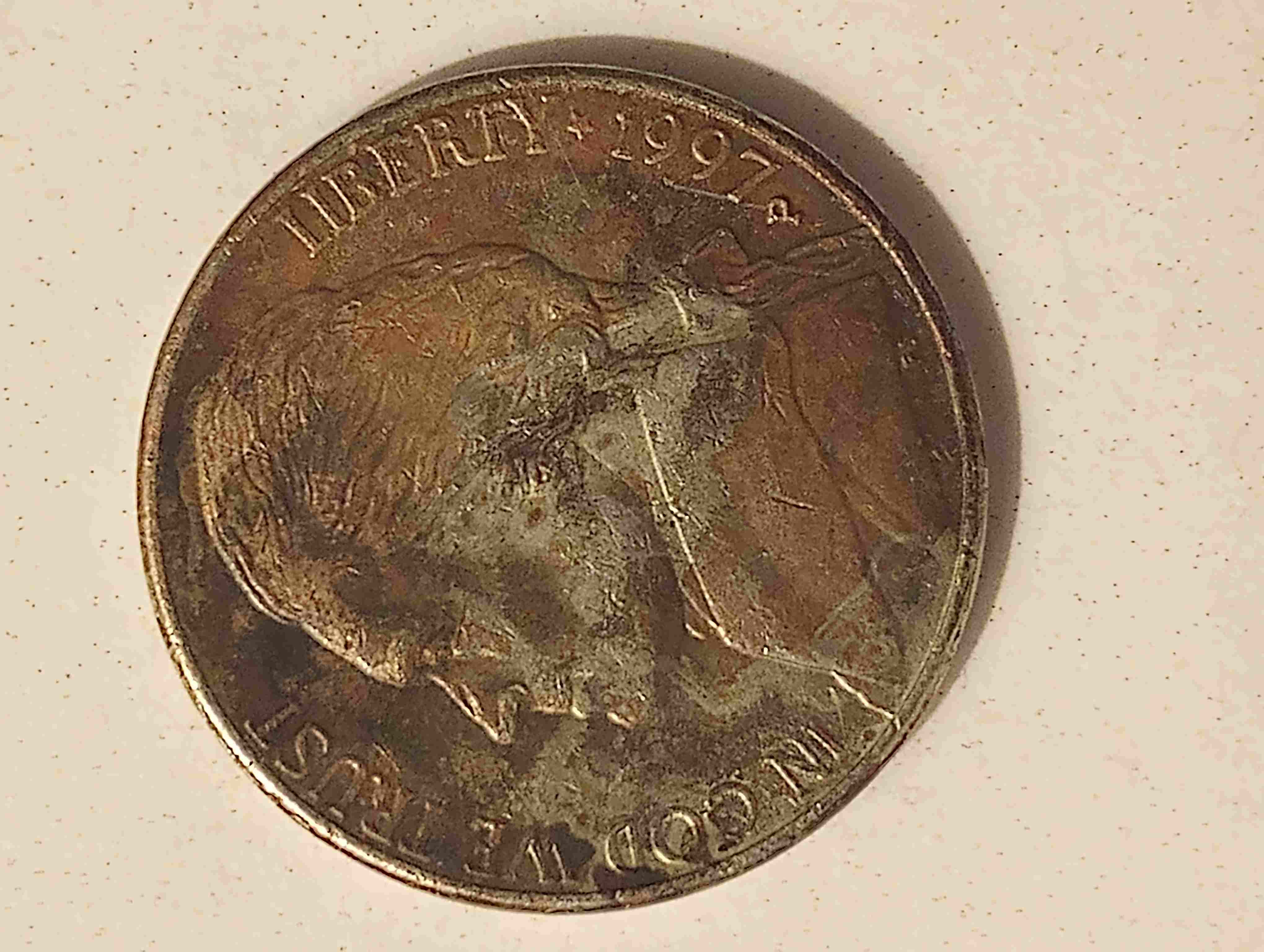 1997-P-Nickel-Improperly-Annealed-Planchet/-Error?-Copper-On-Both-Sides-And-Edges.