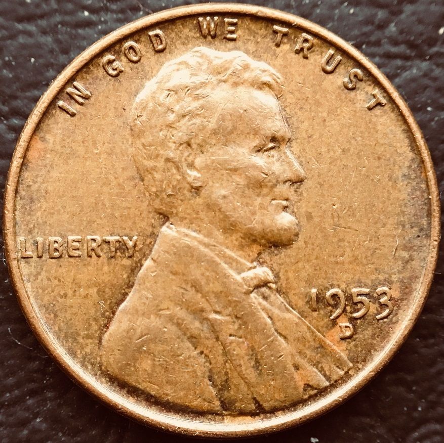 1953-D--Lincoln-Unique-Die-Scratches-On-Obv