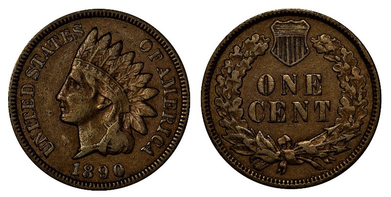 1890-Qdo-001-|-1890-Snow-1---Indian-Head-Cent-Quadrupled-Die-Obverse