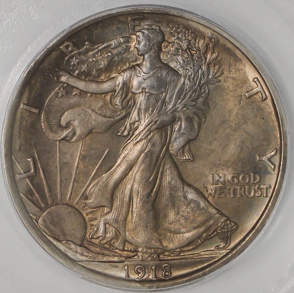 1918-Walking-Liberty-Half,-Slabbed,-Toned