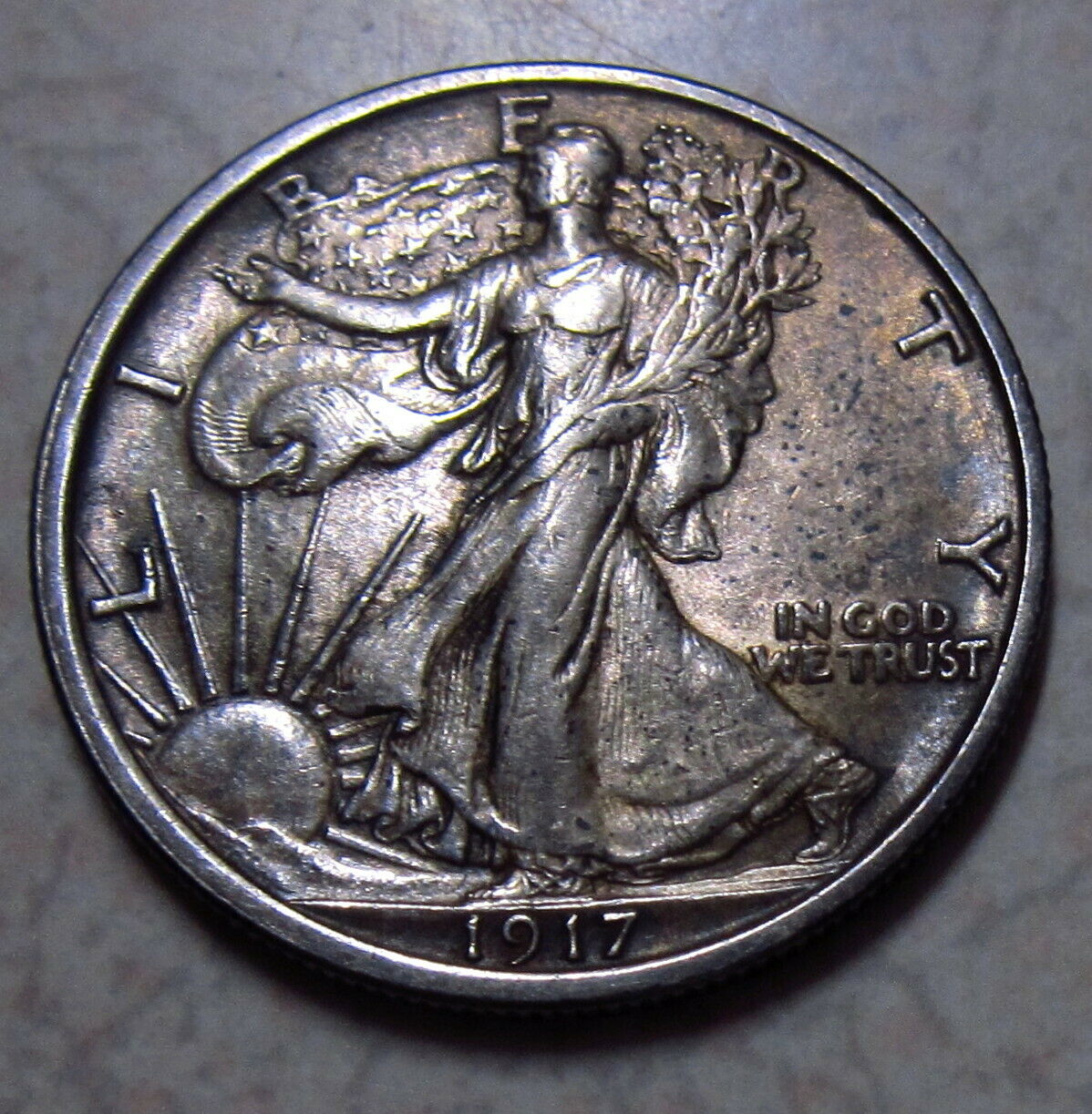 1917-Walking-Liberty-Half,-Unslabbed,