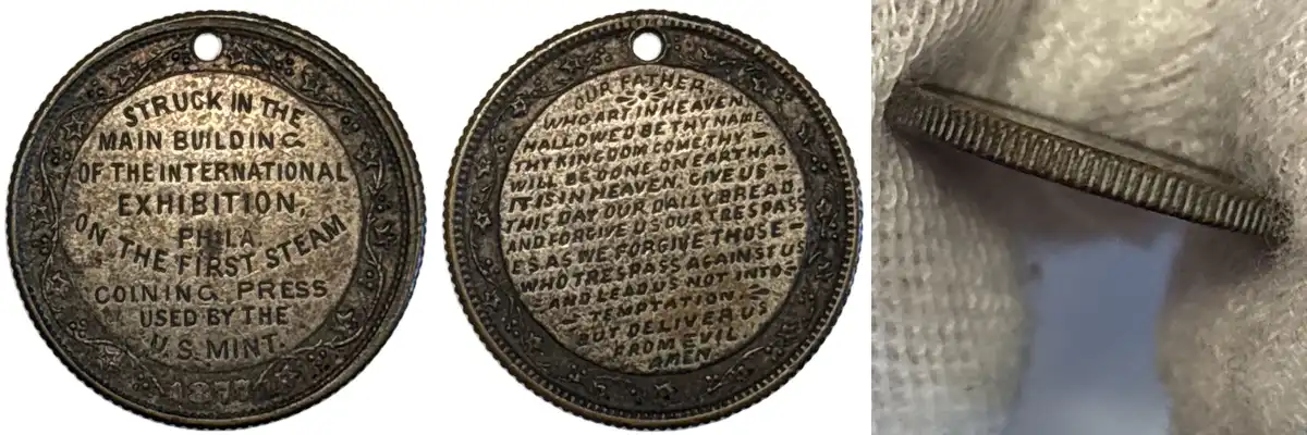 First-Steam-Coining-Press-Medallette---Lord's-Prayer-On-Reverse---1877