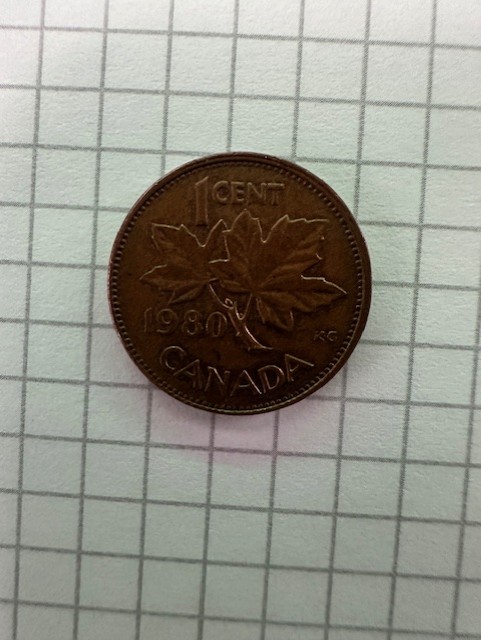 1980-Canadian-Penny-3,1g,-Struck-On-Wrong-Planchet?
