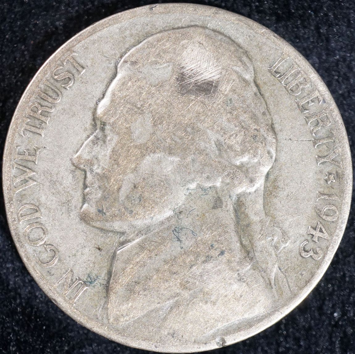1943-'S'-Jefferson-Nickel-Curious-Mark-On-Reverse
