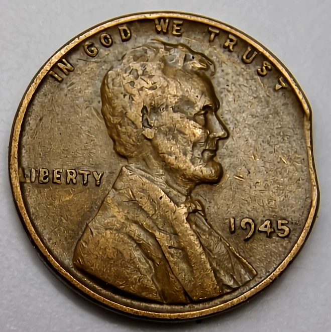 1945-Lincoln-Cent-Struck-On-A-Clipped-Planchet