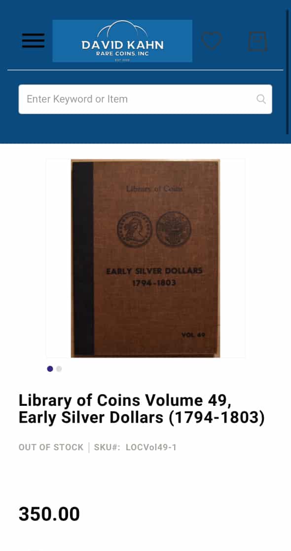 Library-Of-Coins-Early-Silver-Dollars-Coin-Album-Volume-49-1794/1803-Value?