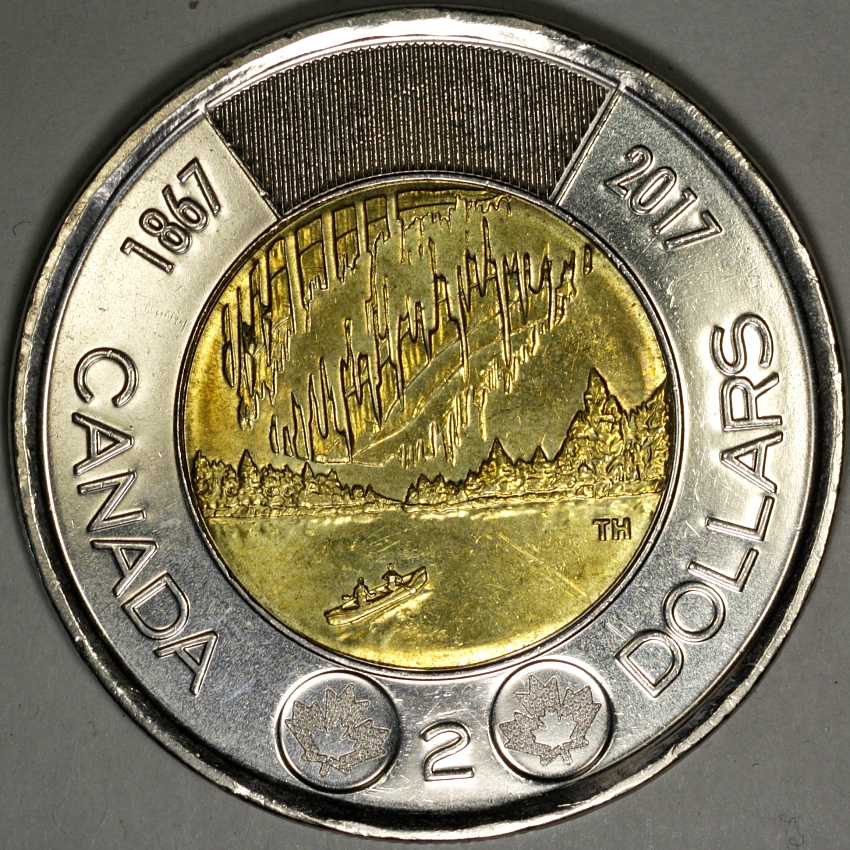 Toonie-Canada-150-Northern-Lights-Regular-Die-Progressive-Damage?