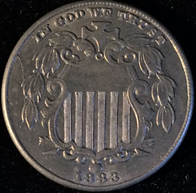 1883-Nickel-With-Altered-Motto-And-Multiple-Cracks