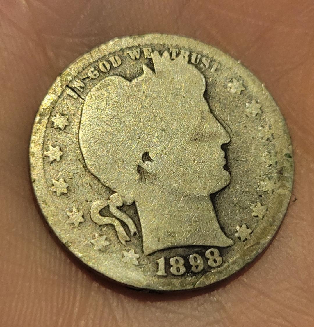 1898-Barber-Quarter-Planchet-Error?/Missing-Copper?