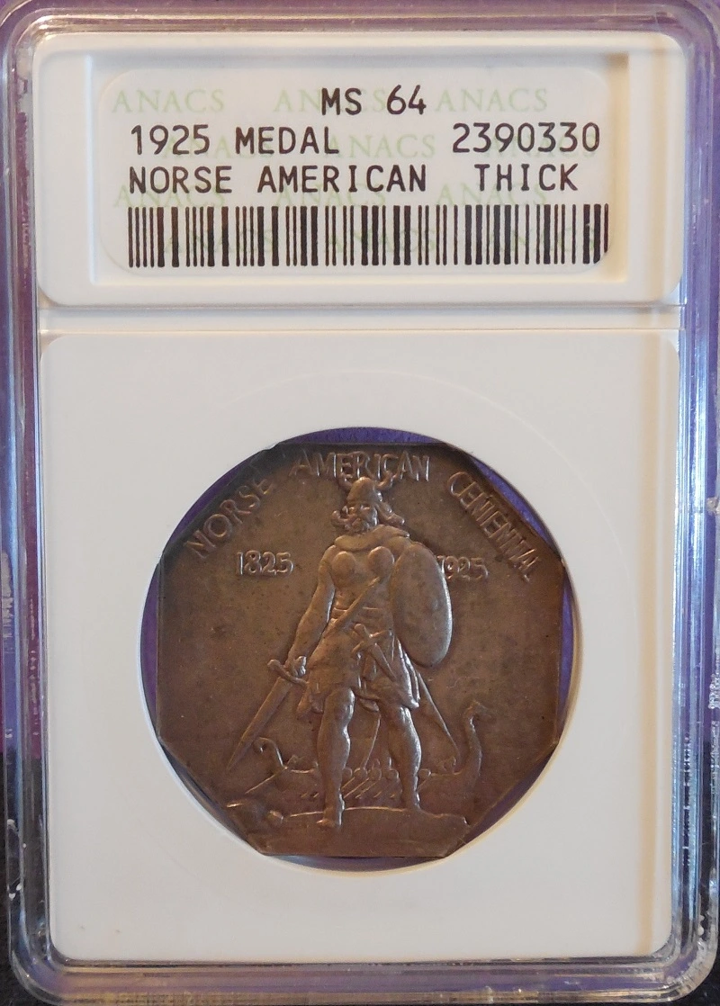 1925-Norse-Medal-Featuring-Leif-Erikson-Thick-Planchet,-CAC-MS-64