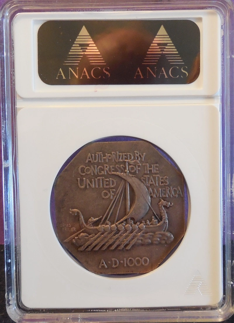 1925-Norse-Medal-Featuring-Leif-Erikson-Thick-Planchet,-CAC-MS-64