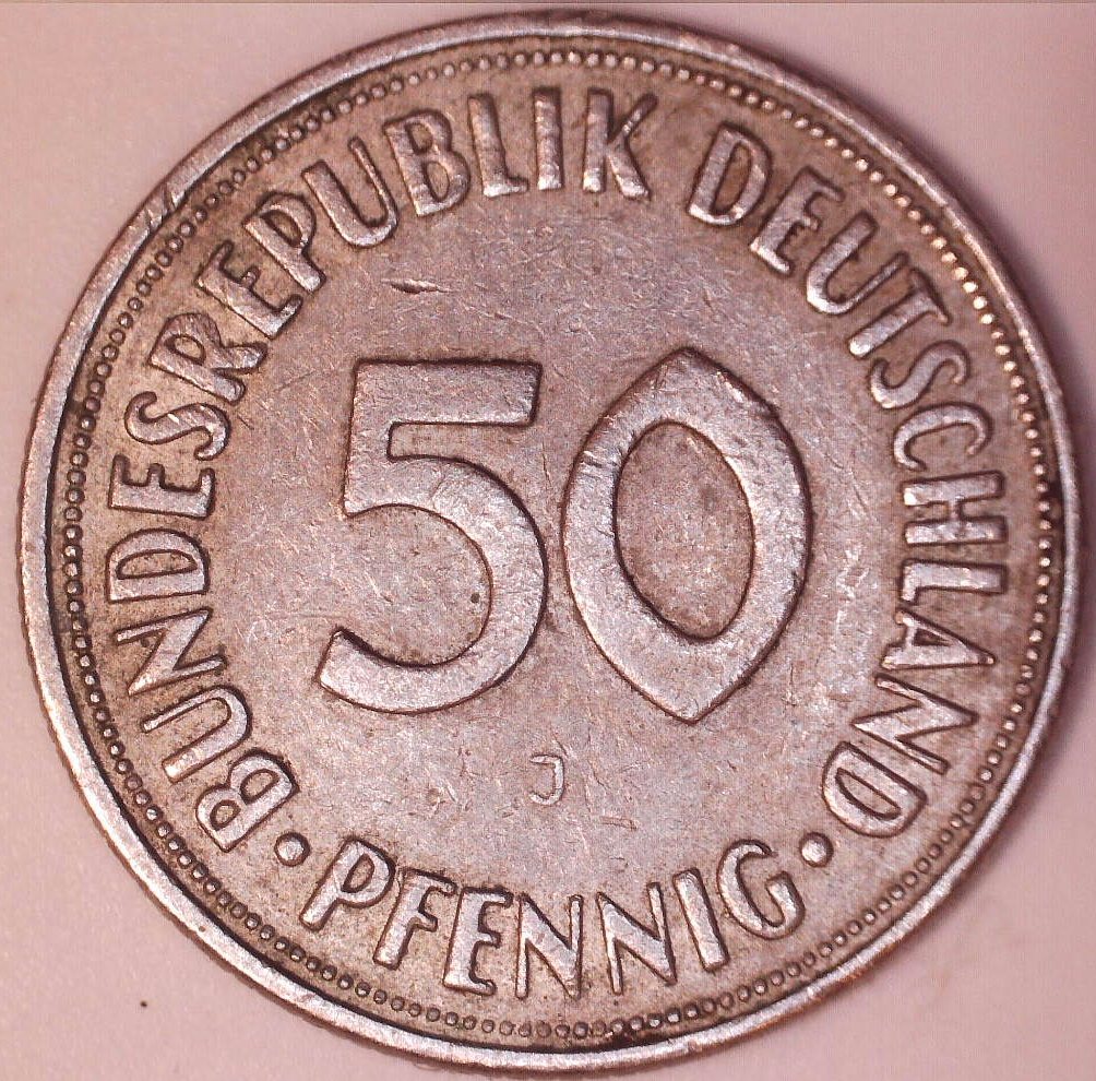 1950-50-Pfennig-Deutsche--J-Mint-Mark-Rare?