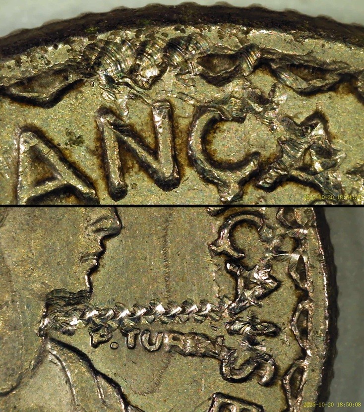 1940-10-Cents---French-Indochina,-Die-Cracks/Deterioration,-And-Unknown