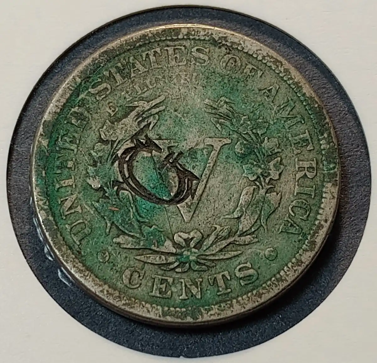 Counter-Stamped-1888-Liberty-Nickel-W/Environmental-Damage