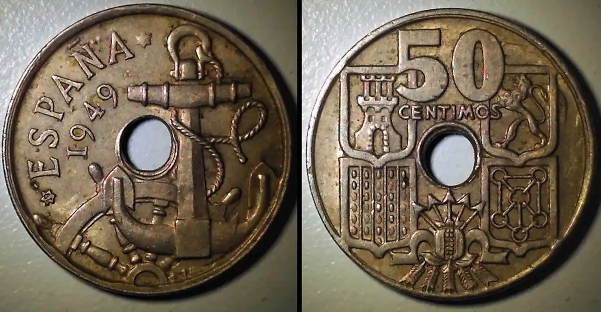 1949-Spain---50-Centimos-W/Strong-Die-Clash+