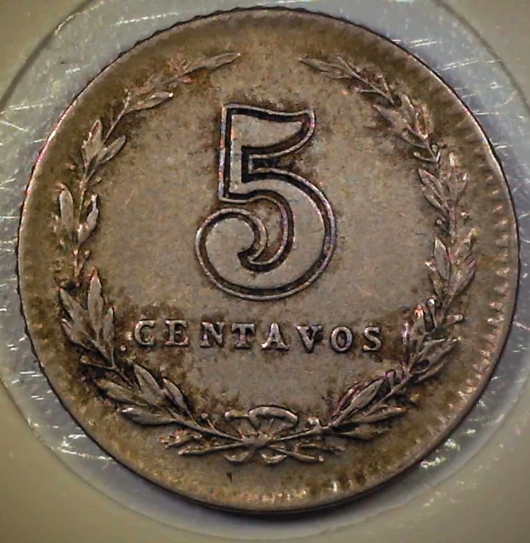 1929-Argentina---5-Centavos-W/Large-Die-Crack-&-Fridb