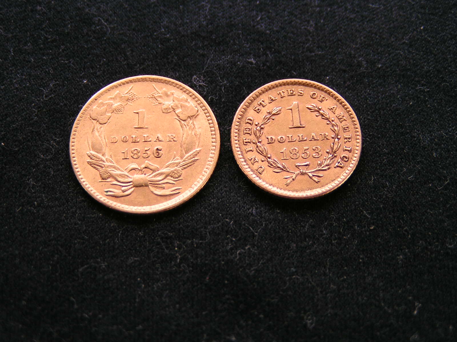 Gold-Type-Set-$1-1853,-$1-1856,-$2.50-1903,-$5-1907,-$10-1894,-$20-1907-D
