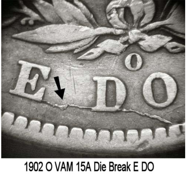 1902-O-Morgan-Dollar-VAM-15A-Doubled-Profile,-2-Olive-Reverse,-Die-Break-E-Do