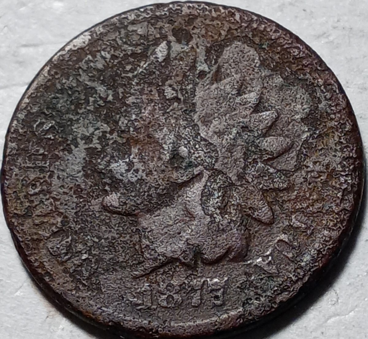 A-Major-Hole-Filled,-1877-Indian-Cent,-Ag-Corrosion