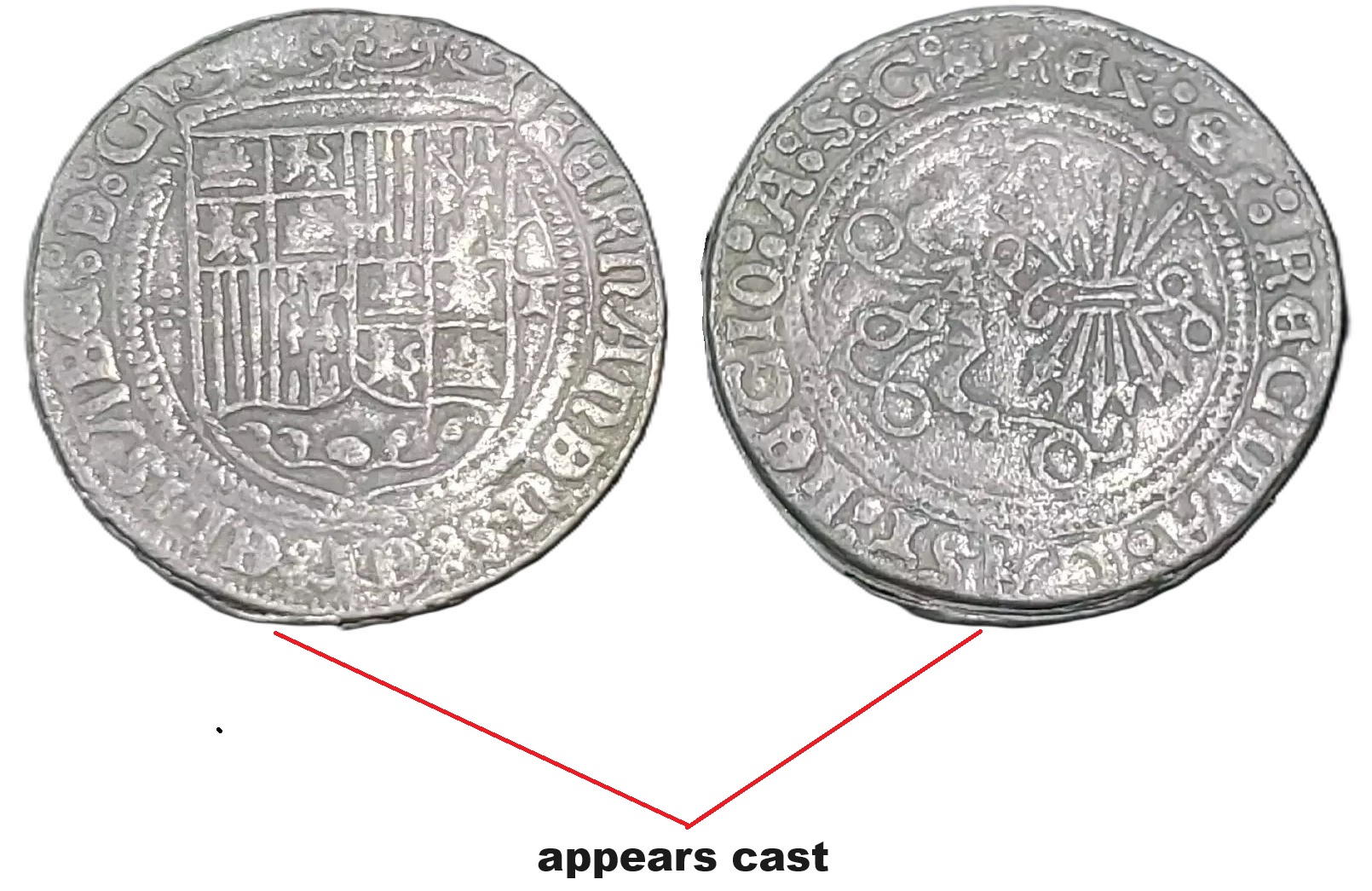 Cast-Fake-Or-Genuine?-1400's-1500's-Ferdinand-Isabella-Spanish-Silver-1-Real