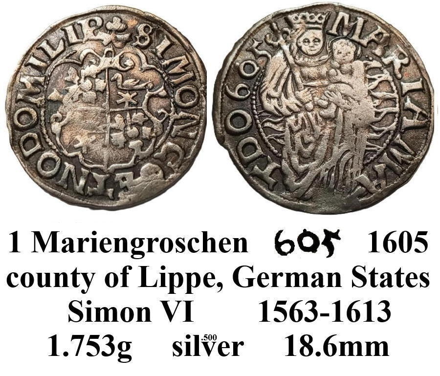 Mariengroschen-1605-German-States-Simon-VI-For-Grade-/-Valuation