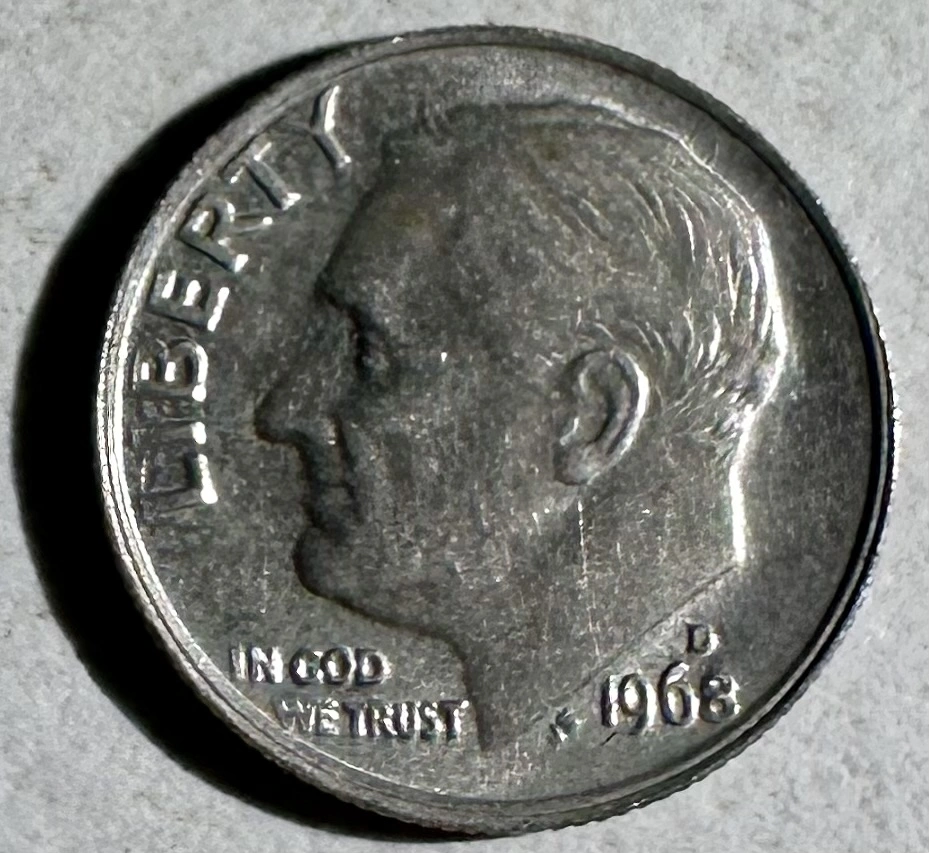 1968-D-Roosevelt-Dime---Missing-Reverse-Clad-Layer