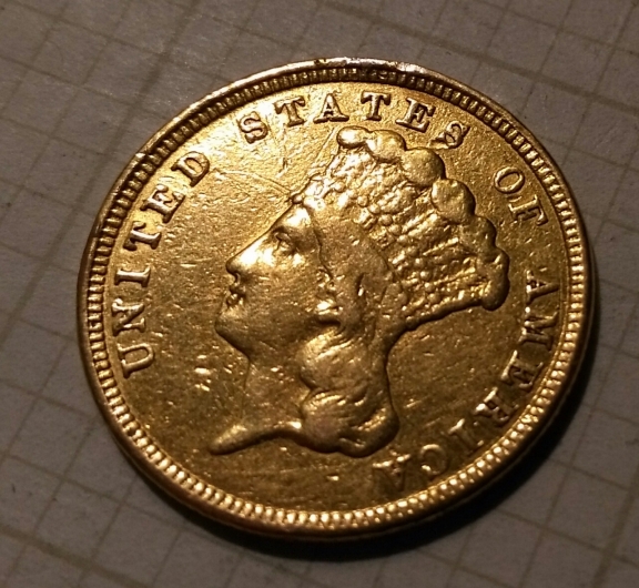 1854-3-Dollars-Gold-Coin,-Ex-Jewelry