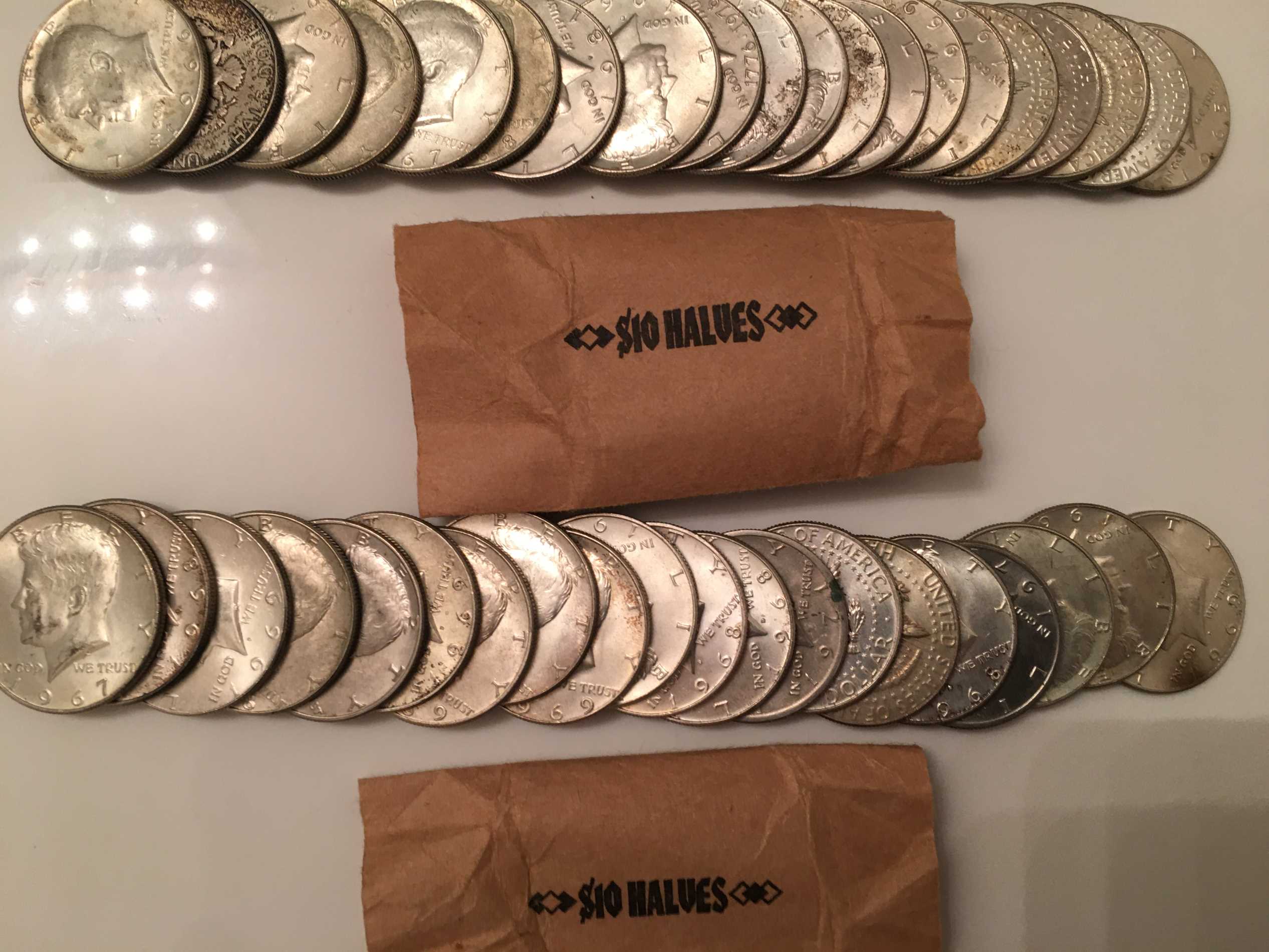 Found-32-!-Silver-Half-Dollars-In-Two-Rolls-Of-Customer-Wrapped-Coins