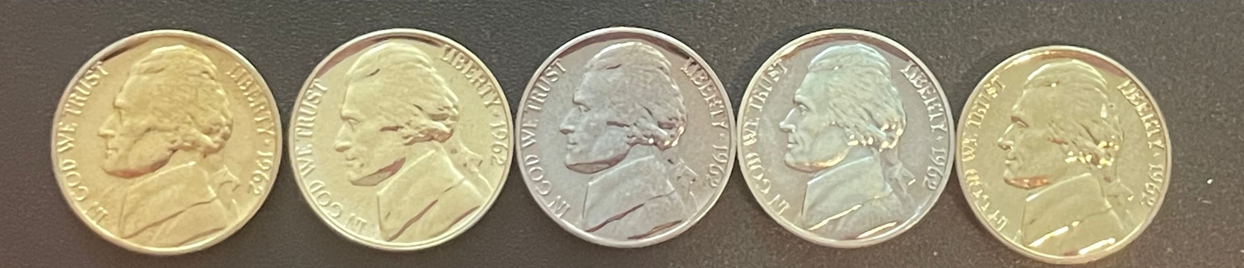 1962-Jefferson-Nickel-Proofs-Color-Variations