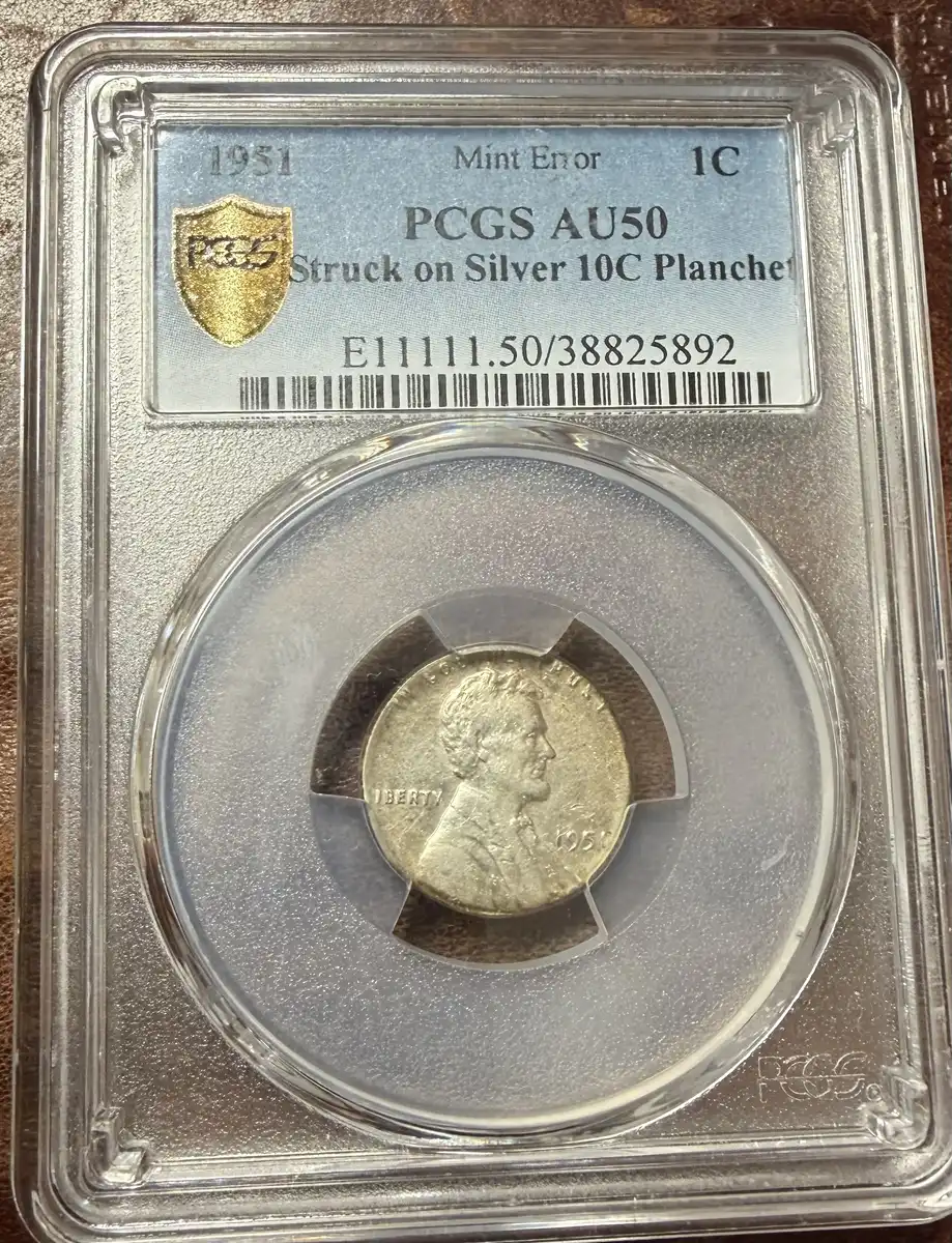 1951-Cent-Struck-On-10-Cent-Silver-Planchet