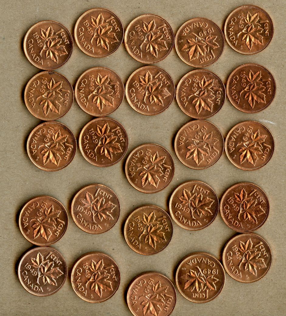 Here-Is-An--Original-Unsearched-Roll-Of-Uncirculated-1949-Canada-Cents!