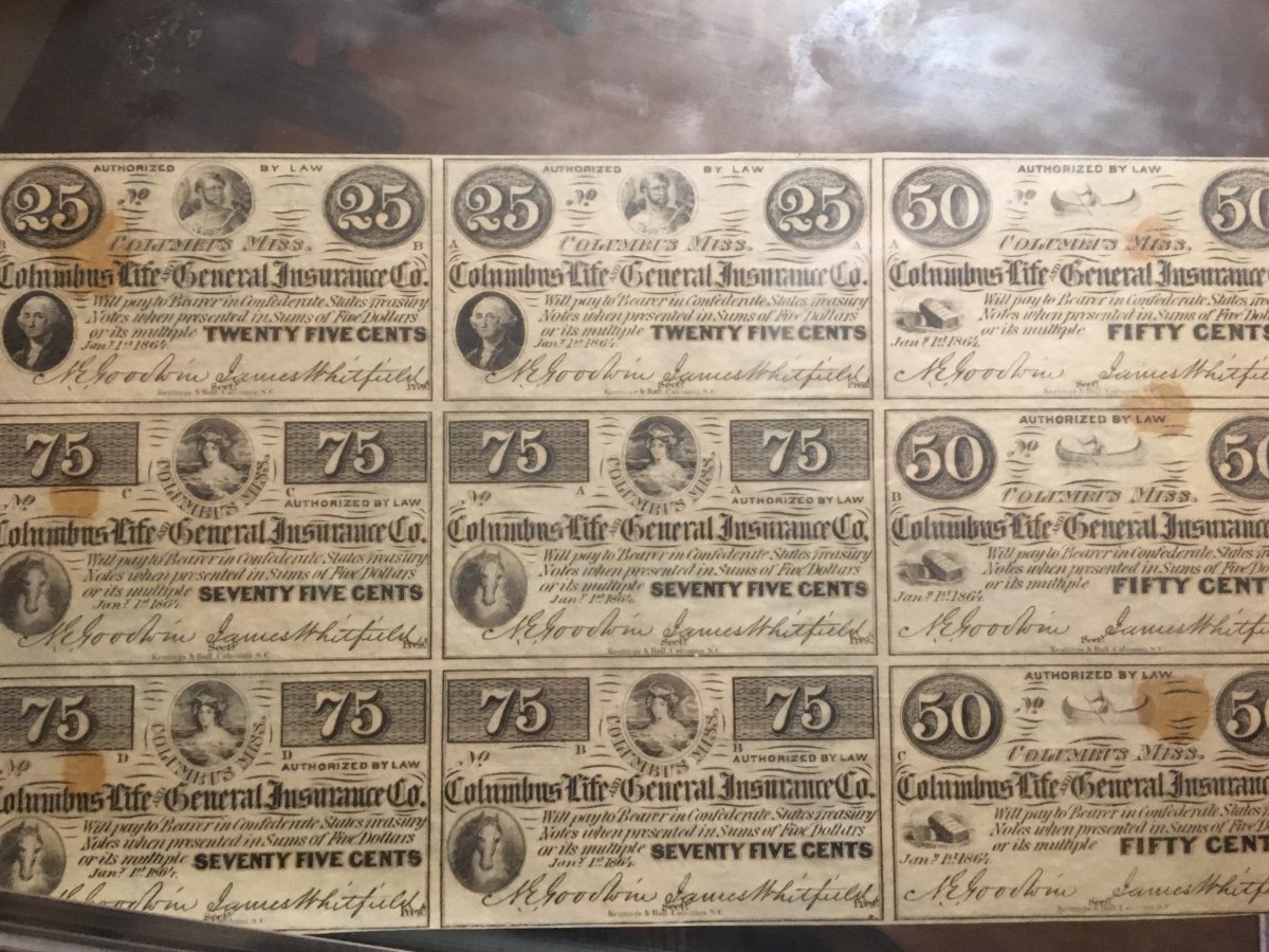 Uncut-Confederate-Notes-Printed-On-Back-Of-Bank-Drafts-Page.