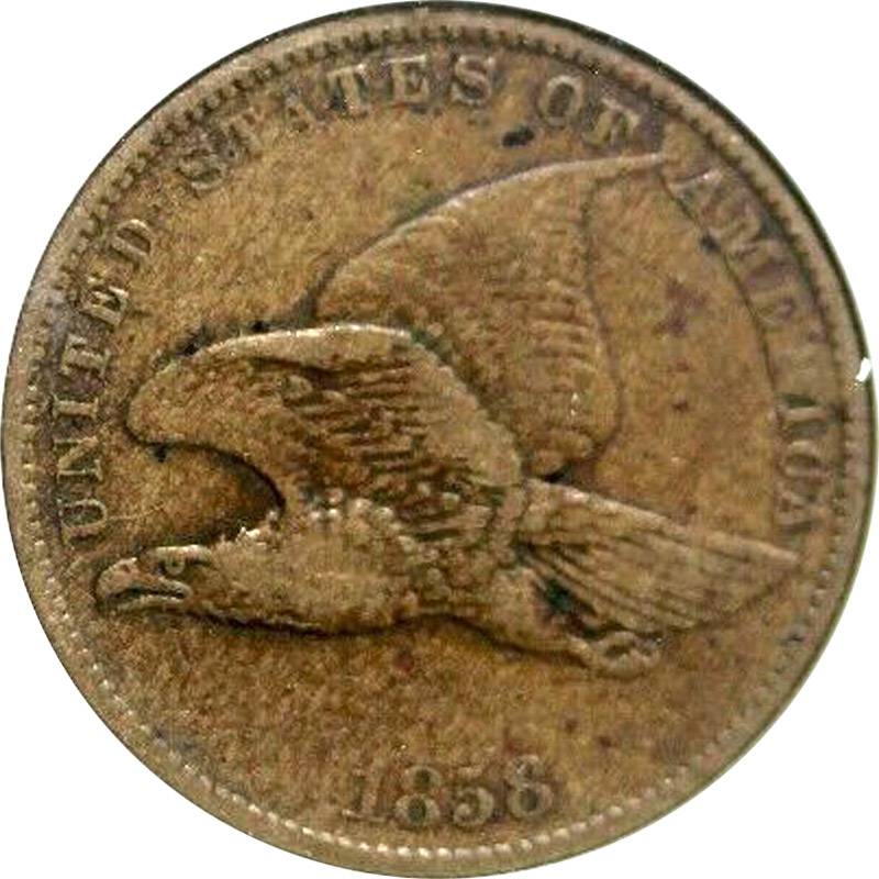 1858-Small-Letters-Flying-Eagle-Cent,-Retained-Cud/Break,-Die-Crack