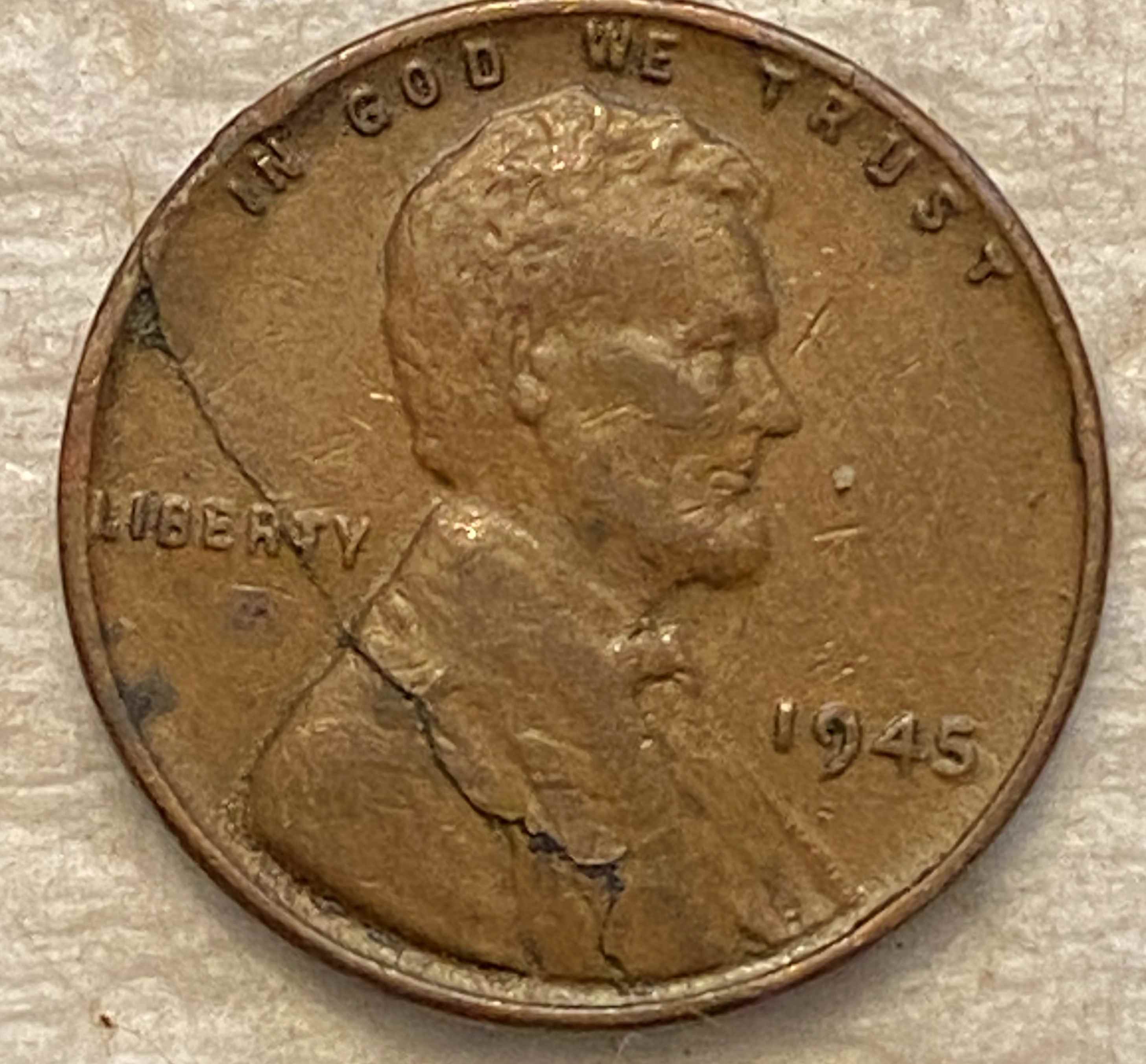 1945-Lincoln-Wheat---Lamination-On-Obverse