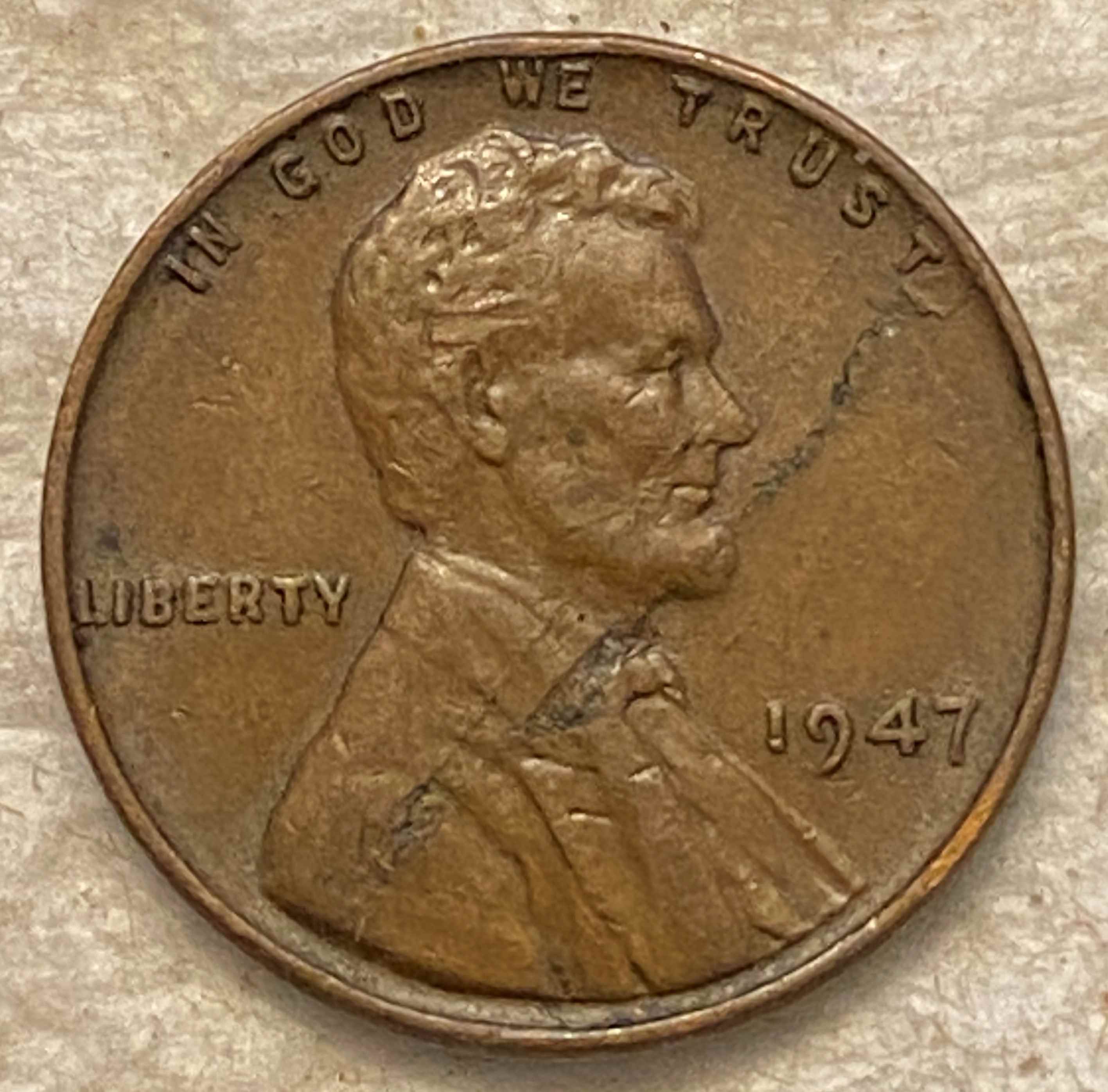 1947-Lincoln-Wheat---Lamination-On-Obverse