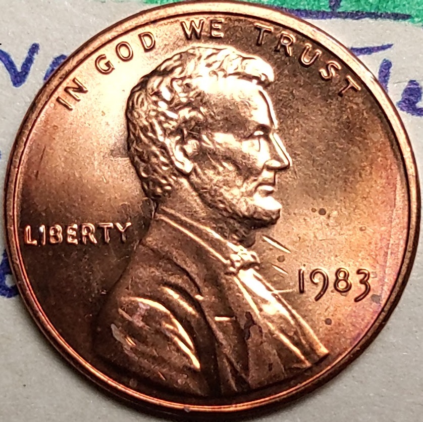 1983-P-Lincoln-Cent--Unabraded-Atypical-Clash-Veds--Multiple-Event-3-Times?-With-Rotation