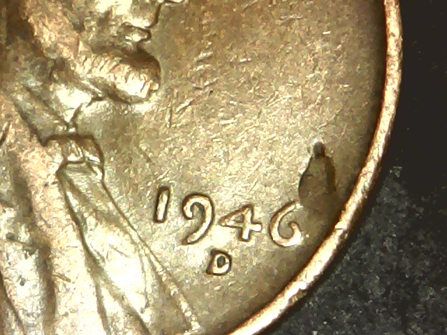 1946-D--Cent-Struck-Thru-Debris-Or-Defective-Planchet