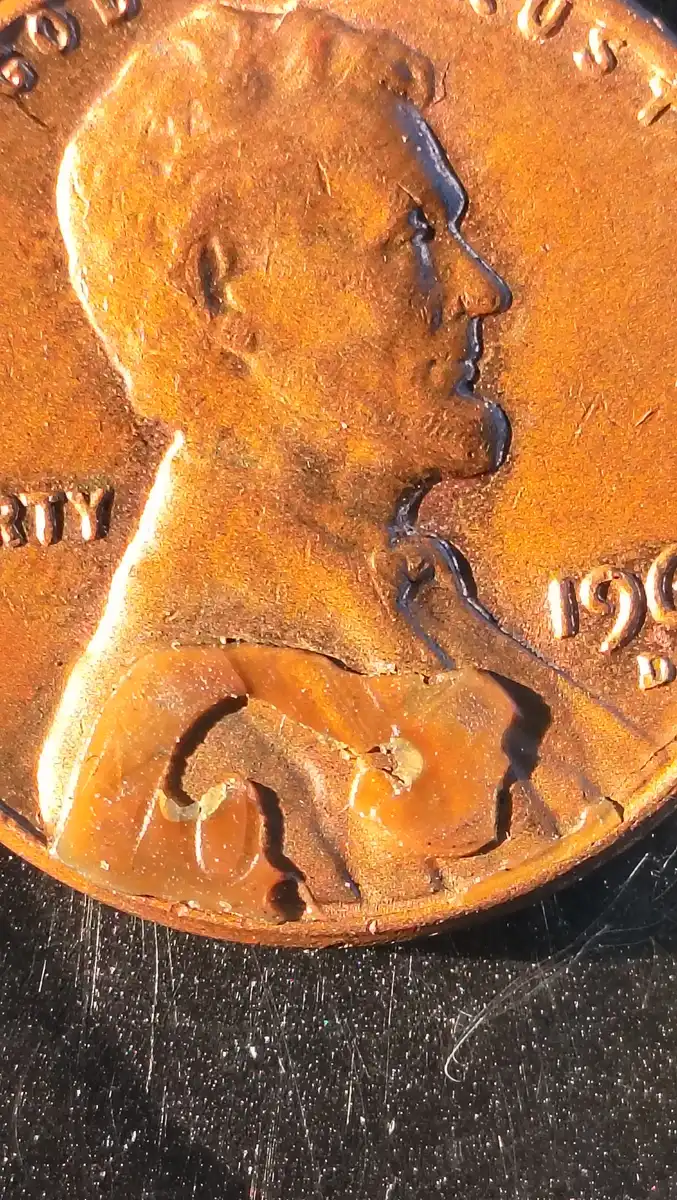 1968--D-Penny-Struck-Thru-Something-On-Obverse-And-Reverse