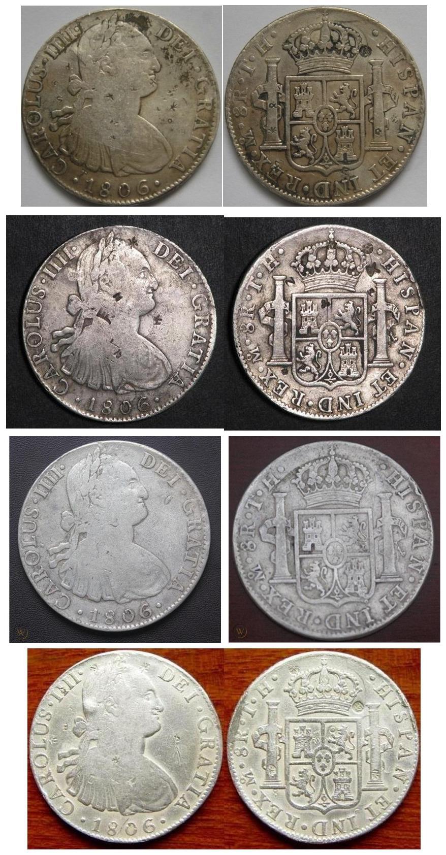 Circulated-Chopmarked-8-Reales-With-Identical-Chopmark-On-Reverse,-Modern-Forgeries?