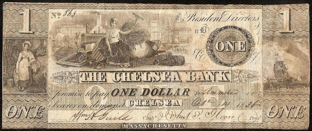 1836-$1-Chelsea-Bank-Massachusetts-Obsolete-Currency,-Rare?