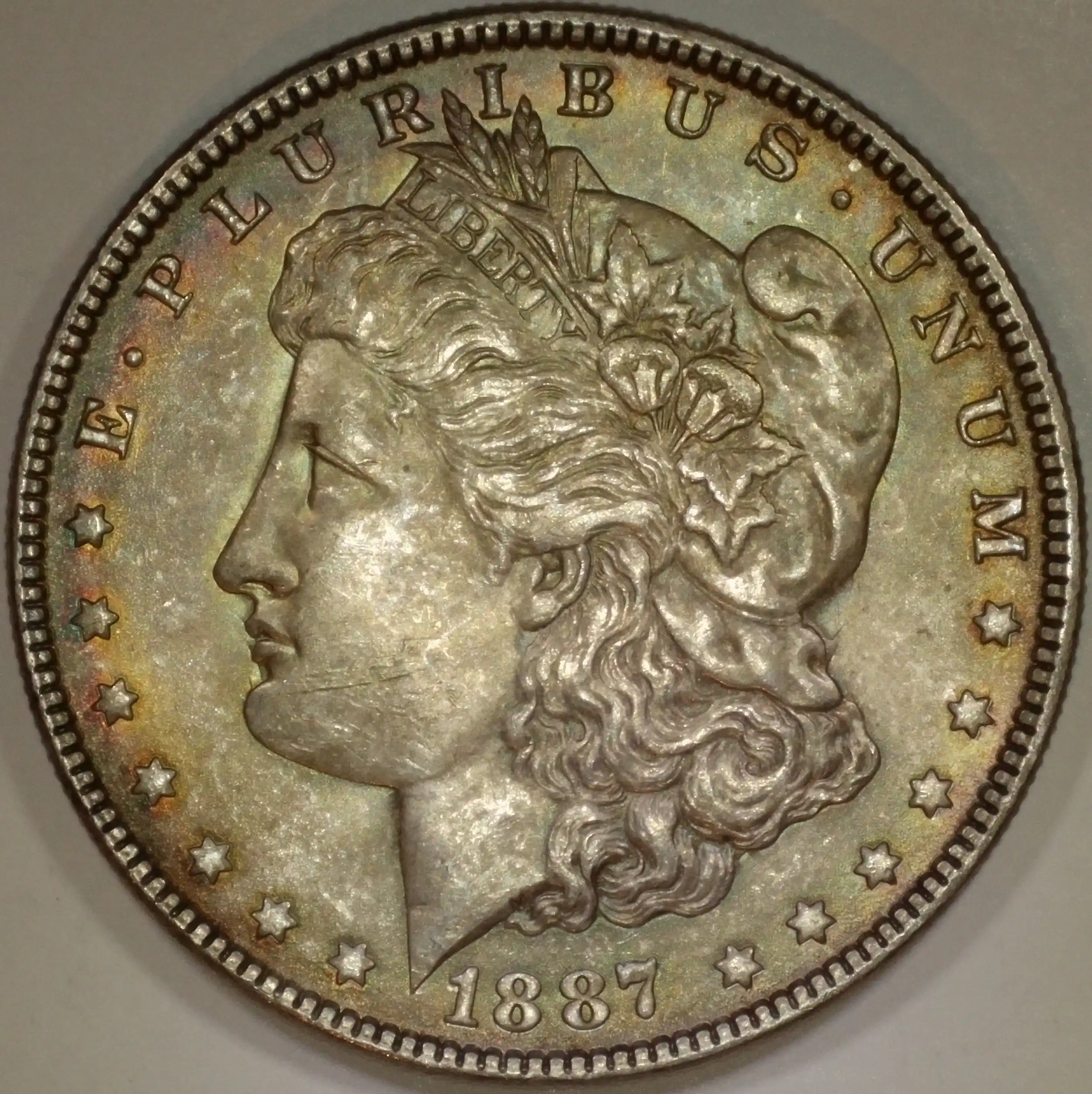 1887-Morgan-Dollar---Markings-On-Obverse
